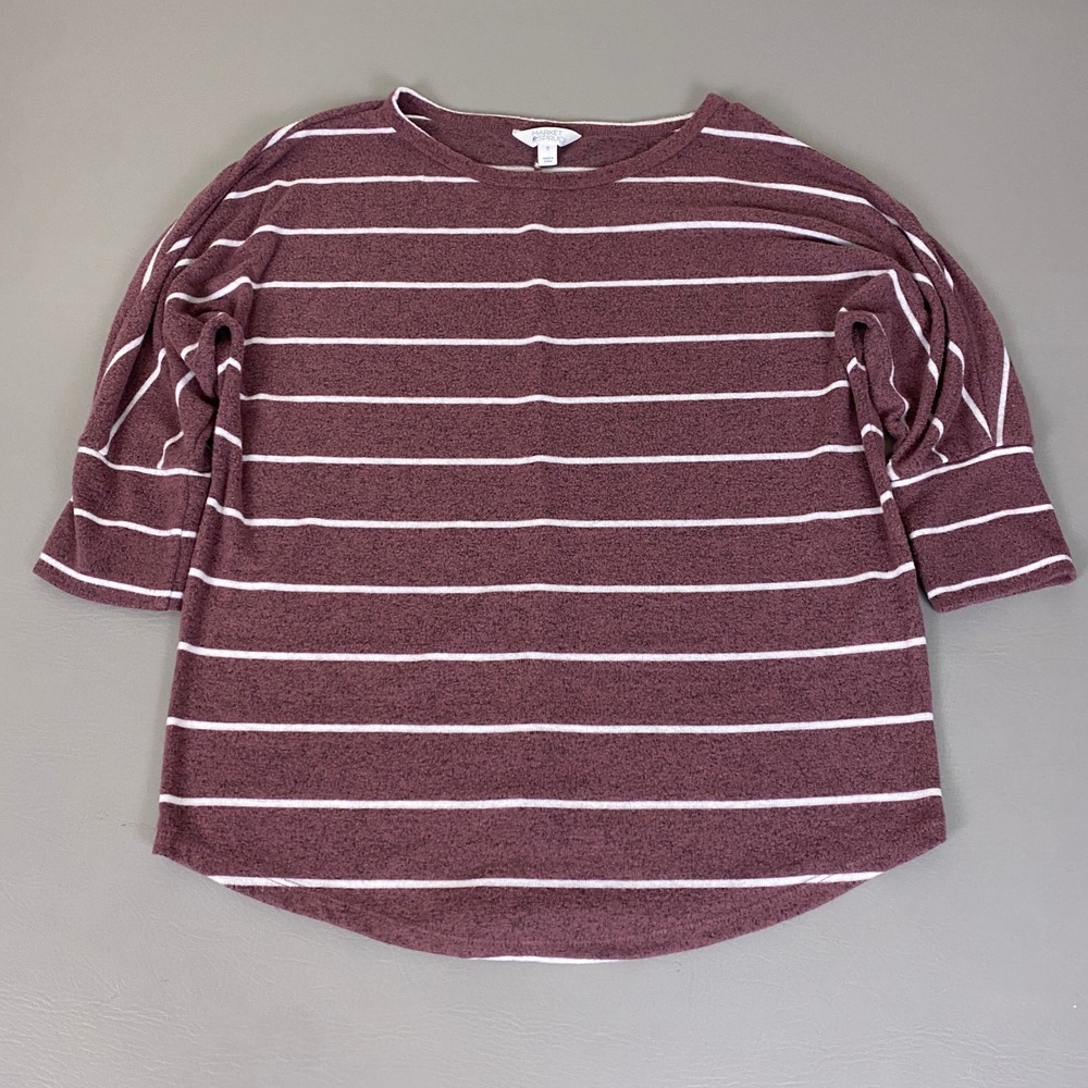 Market & Spruce Blouse Top Women's XL Burgundy Striped Dolman 3/4 Sleeve Knit